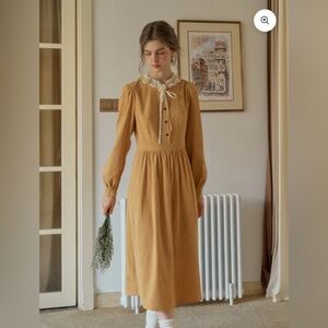 AMIRI ROMANTIC 3D CROCHET FLOWERS TRIMMED CORDUROY DRESS SIZE MEDIUM